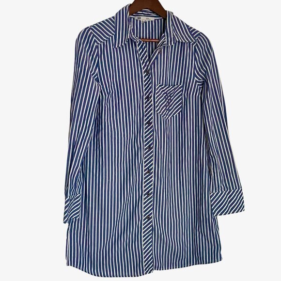 Mis Les Copains Shirt Dress Size 44 / US 8 Blue White Striped Monogram Logo - Picture 1 of 5